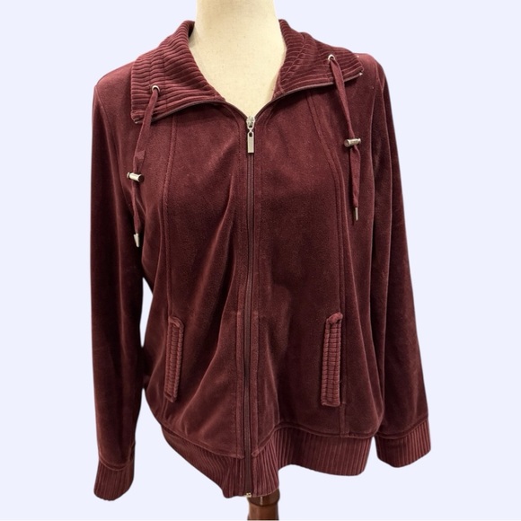 Croft & Barrow | Burgundy Hoodie Velvet Zip-Up Medium - Picture 1 of 5
